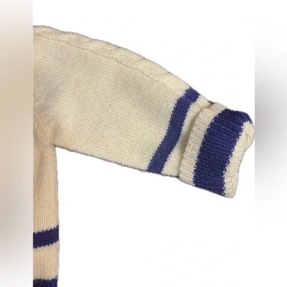 Vintage Baby boy acrylic sweater beige blue stripes Robinit May knitting co - Picture 7 of 10